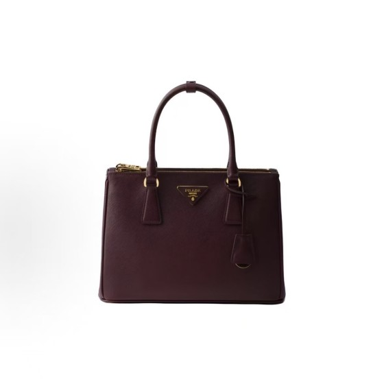 PRADA Saffiano metal engraved logo handbag, medium-sized women\'s wine red